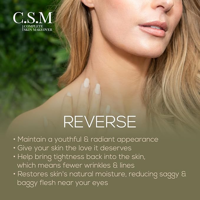 CSM Reverse Organic Eye Serum with Hyaluronic Acid & Collagen | Anti-Aging Eye Cream for Puffiness, Wrinkles, Dark Circles & Lines | Moisture-Rich Formula with Antioxidants & Botanicals | 15 ml