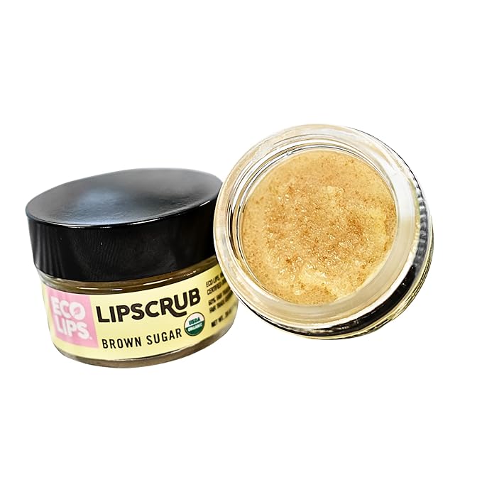 Eco Lips Brown Sugar Lip Scrub 2 Pack - 100% Organic Lip Care Treatment with Organic Sugar and Coconut Oil - Gently Exfoliate and Polish Dry, Flaky Lips, 0.50 oz jars