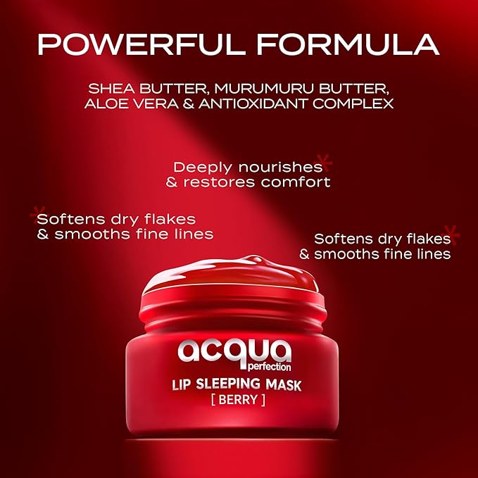 Overnight Lip Sleeping Mask - Intense Hydration & Repair with Shea, Murumuru & Coconut Oil - Antioxidant Rich Berry Lip Balm for Dry, Cracked Lips - 8 Hour Moisture Therapy