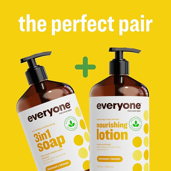 Everyone 2-in-1 Lotion for Hands/Body, 32 ounce (Pack of 1) Coconut and Lemon made with Essential Oils for Men and Women