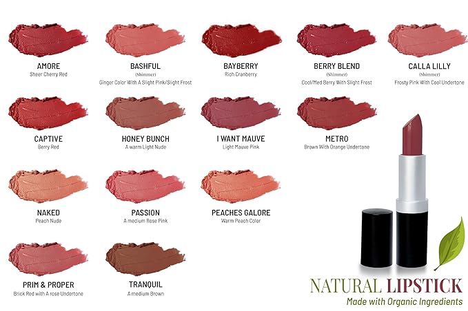 Mom's Secret Natural Lipstick, Made with Organic Ingredients, Rich in Vitamin E, Vegan, Paraben Free, Gluten Free, Cruelty Free, Made in the USA. 0.16 oz. (Captive)