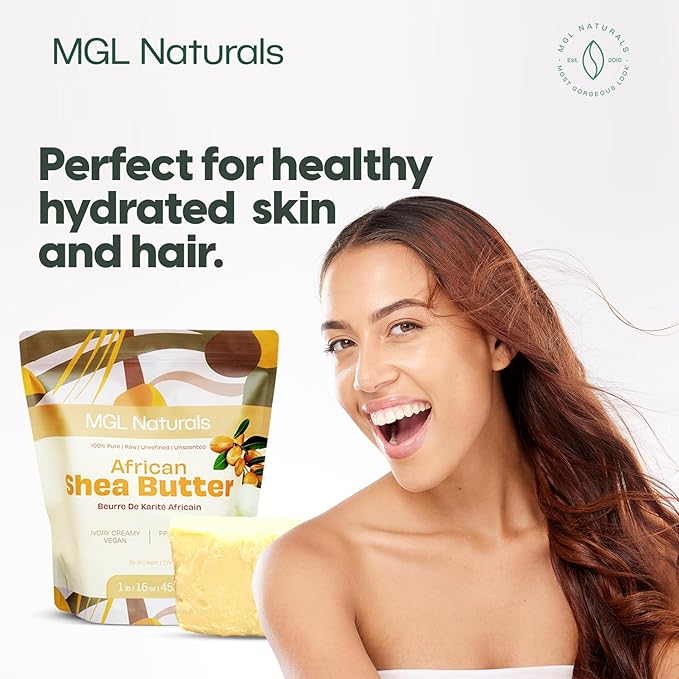MGL Naturals Raw African Shea Butter Ivory 16oz, 100% Pure, and Unrefined. Nourish and moisturize hair and skin. Use alone or DIY recipes. From Ghana, West Africa. (16 Ounce (Pack of 1))