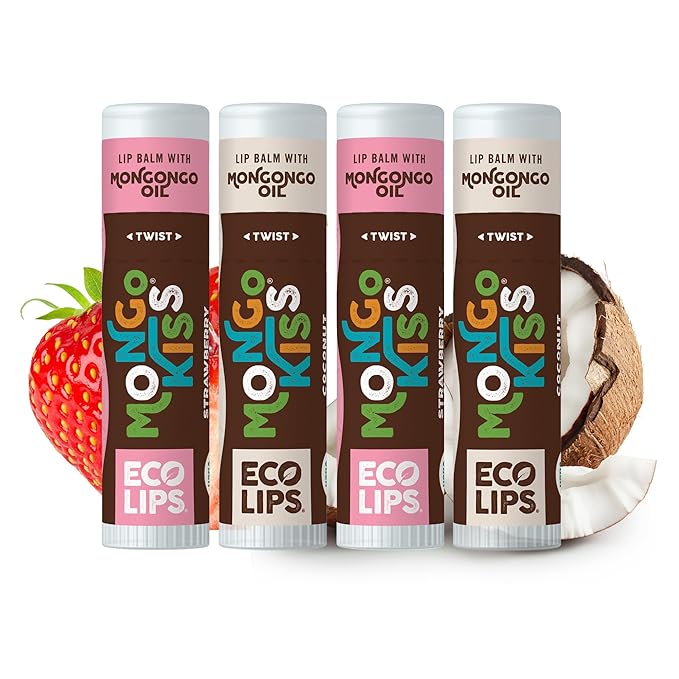 Eco Lips Mongo Kiss Organic Lip Balm 4-Pack – Strawberry Lavender & Coconut Flavor | Ultra-Moisturizing, USDA Organic Lip Care | Made in USA, Cruelty-Free (0.25 oz.)