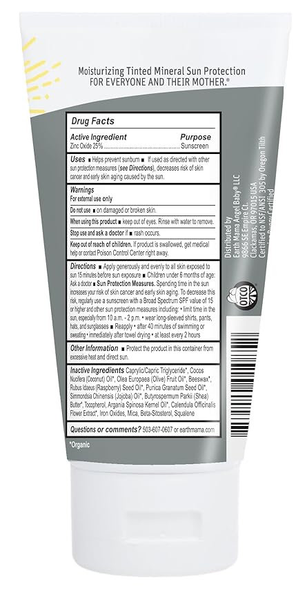 Earth Mama Tinted Mineral Sunscreen Lotion SPF 40, Contains Organic Argan and Red Raspberry Seed Oil, 3-Ounces, 2-Pack