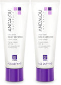 Andalou Naturals Age Defying Ultra Sheer Daily Defense Facial Lotion SPF 18 - Lightweight Sunscreen Moisturizer for Face - With Resveratrol CoQ10 - For All Skin Types - 2.7 oz,(Pack of 2)