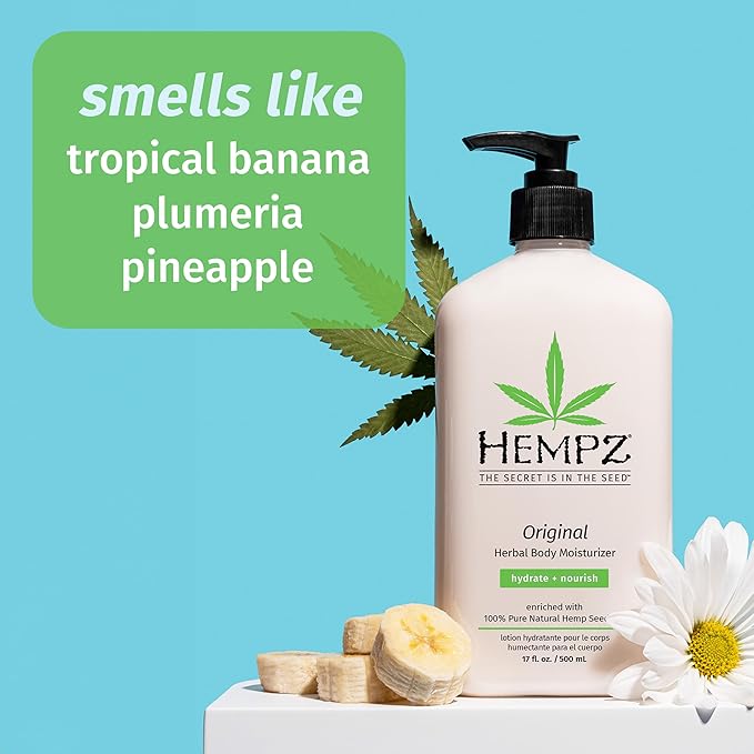 Hempz Original, Natural Hemp Seed Oil Body Moisturizer with Shea Butter & Ginseng, Pure Herbal Skin Lotion for Dryness, Nourishing Vegan Cream, Floral and Banana, 17 Fl Oz, 4 Pack