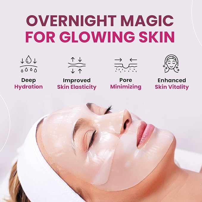Overnight Collagen Face Mask, Hydrogel & Low Molecular Deep Collagen Mask, Glass Skin Face Mask, Collagen Mask Overnight + Firming & Elasticity, Hydrating Face Masks 34g*4ea, Face Masks Skincare Pack