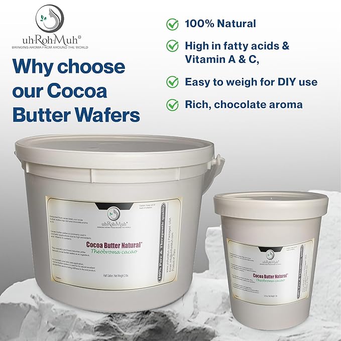 Premium Cocoa Butter Wafers from Peru - 100% Pure & Natural - Rich Aroma & Nourishing - Ideal for Handcrafted Bath and Beauty Products Net Wt: 0.9kg/2lb