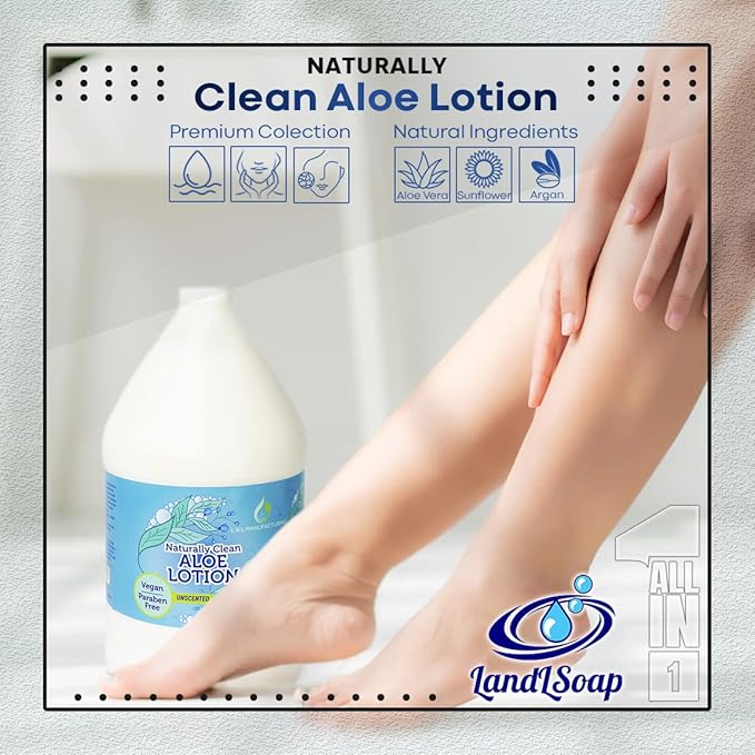 Unscented Aloe Vera Lotion with Argan Oil, Hand-Made moisturizer and body lotion, Non-GMO, Vegan, Made in USA, (Half Gallon)