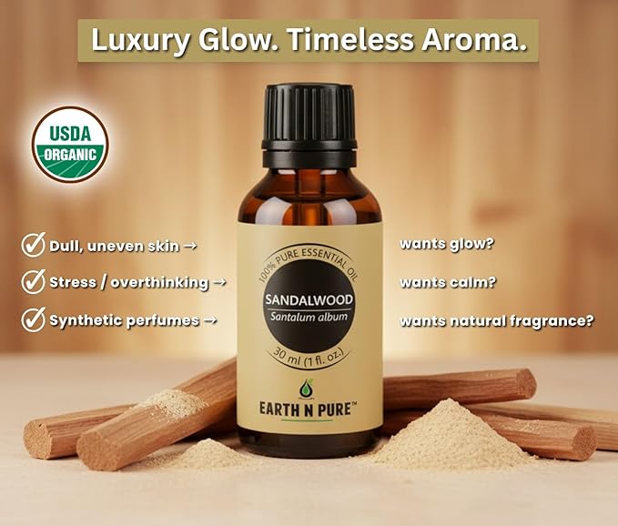 Earth N Pure Sandalwood Essential Oil (Chandan Oil) for Skin Pure and Natural 50 ml