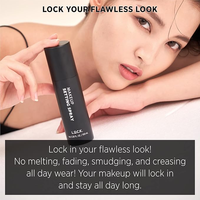 L.O.C.K. Makeup Setting Spray - Makeup Fixing Sealer Spray Mist, Vegan, Lightweight, Alcohol-Free Finish Spray, Long Lasting Natural, Hydrating Face Mist, Premium Quality, Net 3.38 FL. OZ. / 100 mL