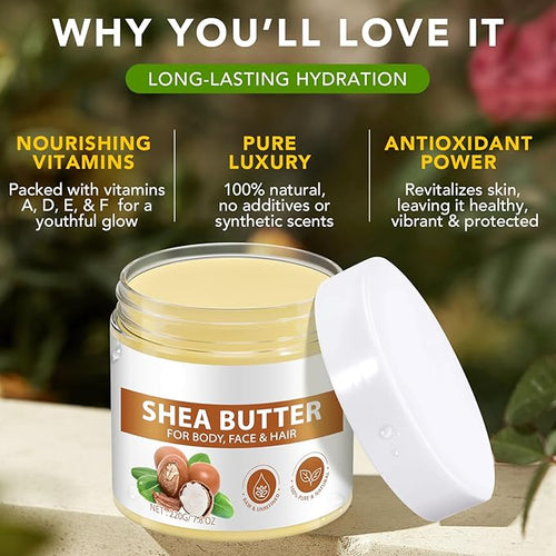 African Raw Shea Butter, Pure Unrefined Shea Butter Cream for Skin & Hair, Deep Moisturizer & Helps Protect Dry Skin(2 Pack)