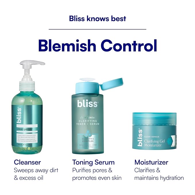 Bliss Clear Genius Clarifying Gel Moisturizer with CLARITY 5 Complex | Salicylic Acid, Niacinamide & Witch Hazel for Blemish-Prone Skin, 1.7 fl oz