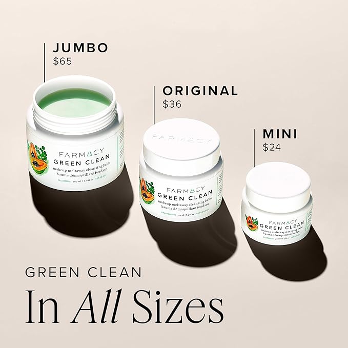 Farmacy Makeup Remover Cleansing Balm - Green Clean Waterproof Makeup Remover Balm + Oil Cleanser for Face - Gently Melts Make Up + SPF - Hydrates + Softens Skin with Super Greens + Papaya (200ml)
