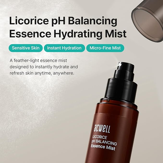 ACWELL Licorice pH Balancing Essence Hydrating Face Mist – Ultra-Fine, Triple Hyaluronic Acid & Panthenol, Soothing Hydration & Barrier Repair for Sensitive Skin, 3.38 fl oz