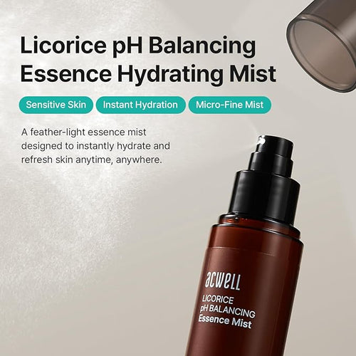 ACWELL Licorice pH Balancing Essence Hydrating Face Mist – Ultra-Fine, Triple Hyaluronic Acid & Panthenol, Soothing Hydration & Barrier Repair for Sensitive Skin, 3.38 fl oz