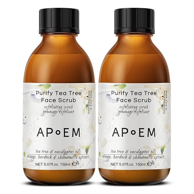 APoEM Purify Tea Tree Face Scrub 2-Pack (2×150ml) – Gentle Exfoliating Facial Scrub for Blackhead Removal, Dark Spot Reduction & Pore Cleansing | Brightening, Oil Control | Natural Botanical Skincare