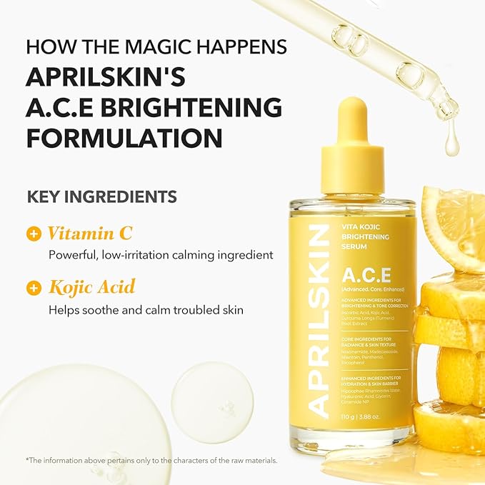 APRILSKIN A.C.E Serum｜Vita Kojic Serum for Brightening & Glow｜3-Second Brightening｜Kojic Acid & Vitamin C for Uneven Skin Tone｜Korean Skin Care｜3.88 oz.