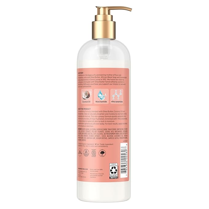 SheaMoisture Illuminating Body Lotion with Coconut Oil, Hibiscus, Niacinamide and Pro-Ceramides, Instantly Enhancing Skin's Natural Glow, 24H Moisturizing 16 oz, (Pack of 2)