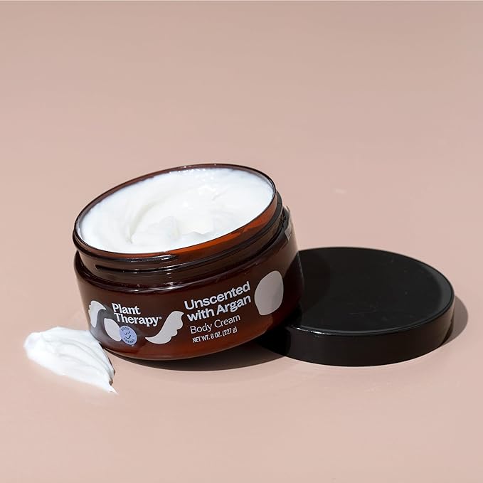 Plant Therapy Unscented Body Cream with Argan Oil 8 oz Restore Softness & Hydration, Vitamins and Antioxidants to Soften, Smooth, and Firm Skin