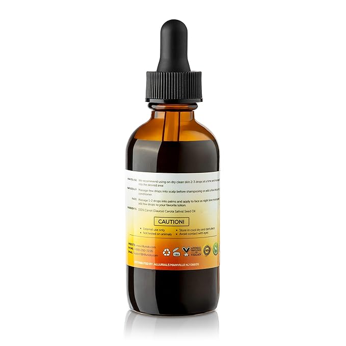 Allurials Carrot Seed Oil (2 Oz) – 100% Pure & Organic, Unrefined, Cold Pressed, All Natural, Daucus Carota- Essential Carrot Moisturizer for Skin, Face and Hair Growth - 2 Oz