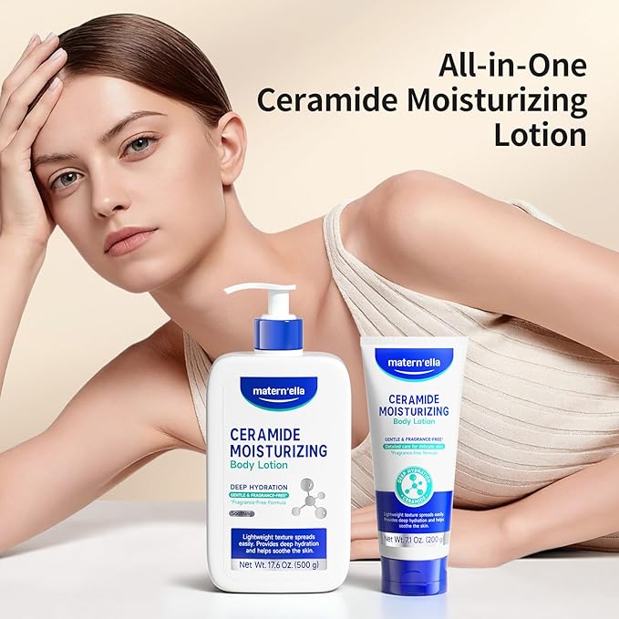 matern'ella Ceramide Body Lotion for Dry & Sensitive Skin - Daily Moisturizer with Niacinamide & 4 Ceramides (NG, AP, NP, EOP) 48H Hydration, Fragrance, Paraben, Non-Greasy 7.1 Oz