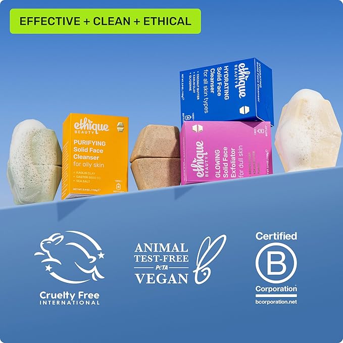 Ethique Glowing - Solid Face Exfoliator for Dull Skin -Vegan, Zero-Waste, Plastic-Free, Cruelty-Free, 3.9 oz (Pack of 1: 2 bars)