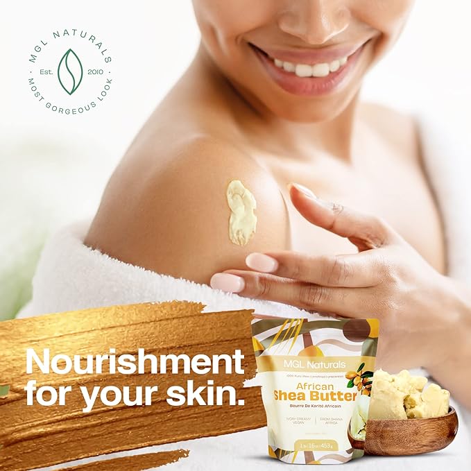MGL Naturals Raw African Shea Butter Ivory 16oz, 100% Pure, and Unrefined. Nourish and moisturize hair and skin. Use alone or DIY recipes. From Ghana, West Africa. (16 Ounce (Pack of 1))