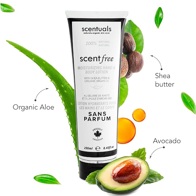 Hand & Body Cream Scent Free, Made With Organic Argan Oil and Shea Butter, for Dry Sensitive Skin, Cruelty Free, Natural Skin Care Products, Made in Canada, 250 ml | 8.45 fl oz