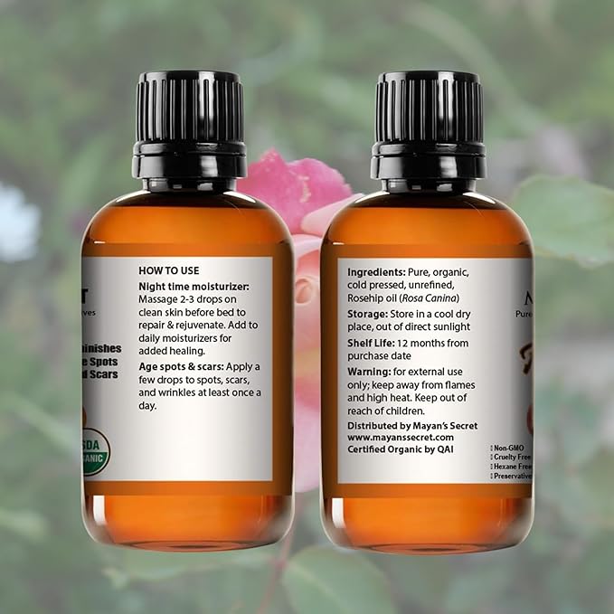 Rosehip Oil - Virgin Organic 100% Pure, Cold Pressed, Unrefined.- 4oz