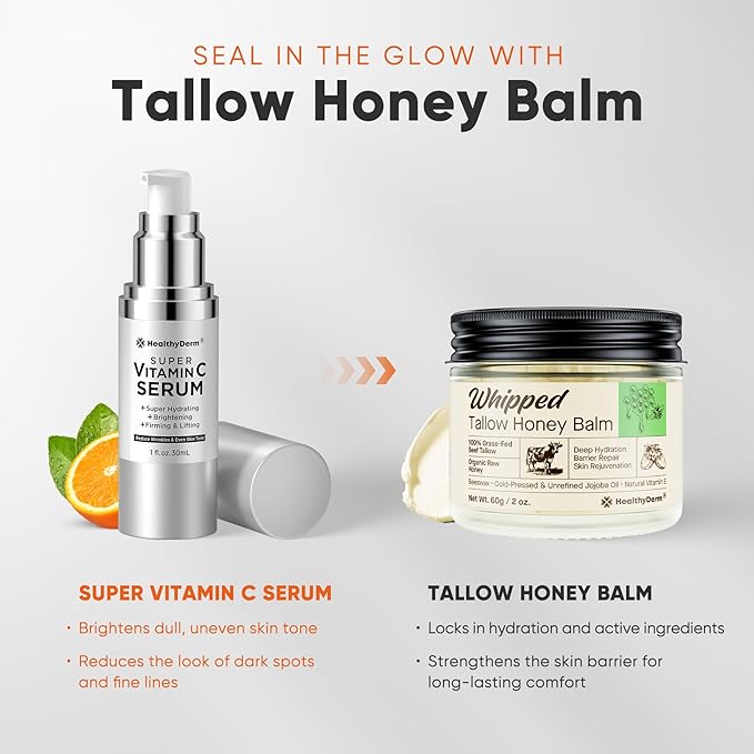 HealthyDerm Super Vitamin C Serum for Women Over 70: Niacinamide, Vitamin C, Hyaluronic Acid, Peptides, Vitamin E, Caffeine, Bakuchiol, Hydrating, Lifting, Face Wrinkle & Age Spots Reduction