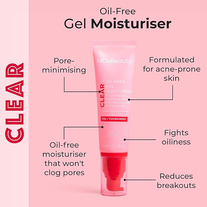 MCoBeauty - Clear Oil-Free Gel Face Moisturizer - Lightweight Hydrating Gel for Balanced, Shine-Free Skin - Vegan, Cruelty Free Skin Care - Facial Moisturizer for Oily Skin