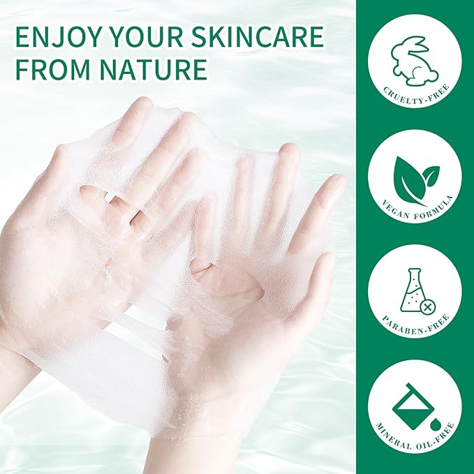 Face Masks Skincare, Pack of 5 Sheet Masks, Hydrating Facial Mask for All Skin Types, Deep Moisturizing, Balance Skin Water & Oil, Soothing, Green Tea