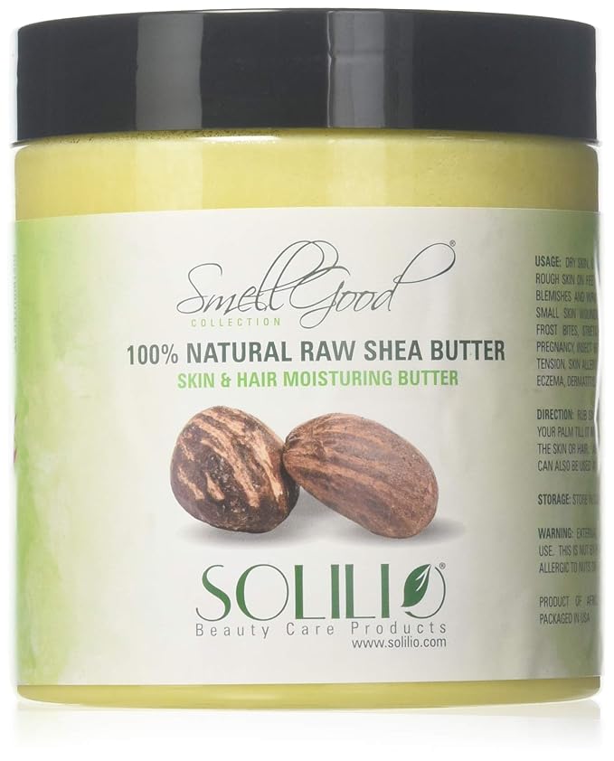SmellGood - Pure Unrefined Shea Butter, totally natural and organic, yellow color, packed in 16 oz Jar, 6 Units
