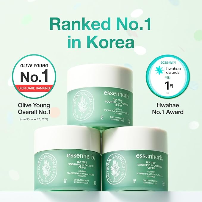 Tea Tree Soothing In Calming Cream for Sensitive Skin with Tea Tree Oil & Cica, Helps reduce redness and breakouts, Soothing skin and providing hydration, Korean Skin Care (2.70 fl.oz)