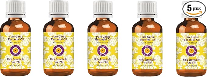 Deve Herbes Pure Garlic Essential Oil (Allium sativum) Steam Distilled (Pack of Five) 100ml X 5 (16.9 oz)