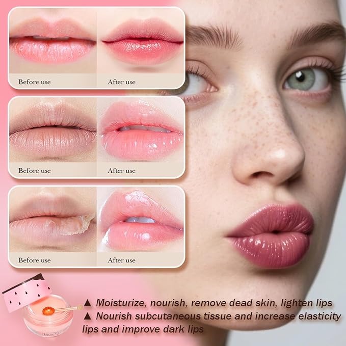 2 PCS Honey Lip Mask, Strawberry & Watermelon & Apple Lime Lip Sleeping Mask Propolis Moisturizing Lip Balm with Stick, Vitamin E Lip Masks, Repairs And Prevents Chapped Lips (Honey & Strawberry)
