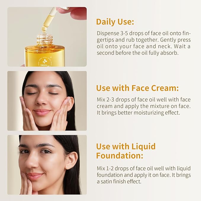 Face Oil with 21.7% ECOCERT Organic Squalane & Vitamin C - Plant-Based, Non-Greasy Facial Oil for Dry, Sensitive Skin - Anti-Aging, Brightening, Gua Sha Oil, 1 fl oz