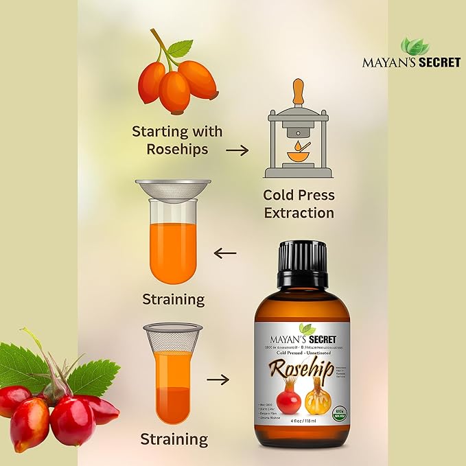 Rosehip Oil - Virgin Organic 100% Pure, Cold Pressed, Unrefined.- 4oz