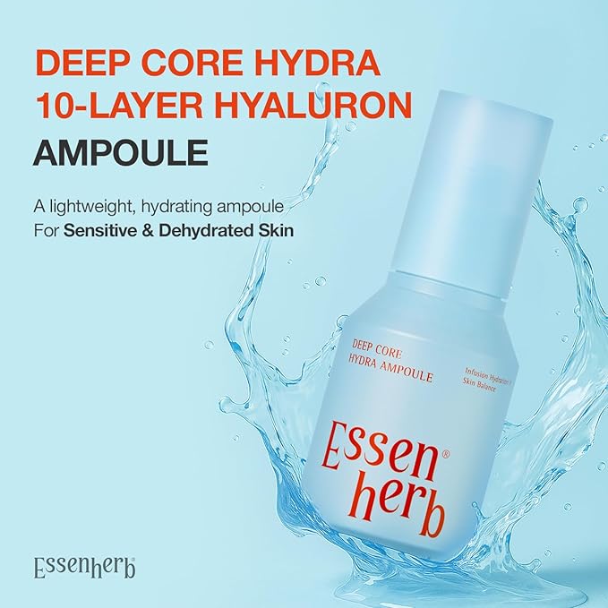 Deep Core Hydra Ampoule with 10-Layer Hyaluronic Acid and Panthenol for Deep Moisture and Skin Plumping - Lightweight Hydrating Serum for Dry, Sensitive Skin, Korean Skincare (1.69 fl oz)