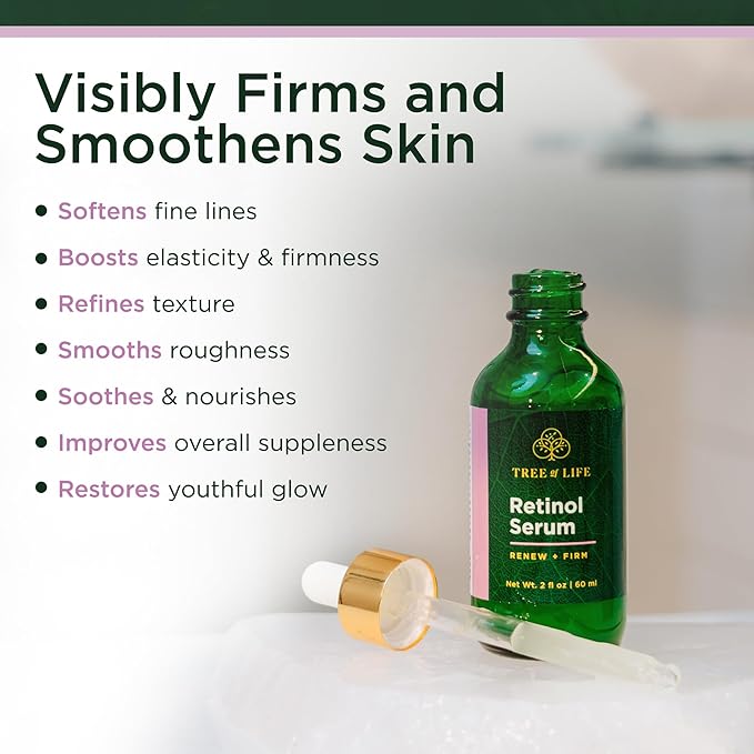 Tree of Life Beauty Retinol Serum, Skin Smoothing Face Oil for Dark and Age Spots and Fine Lines, Facial Serums for Dry and Sensitive Skin Care with Hyaluronic Acid for Soft Skin, 2 Fl Oz (pack of 2)