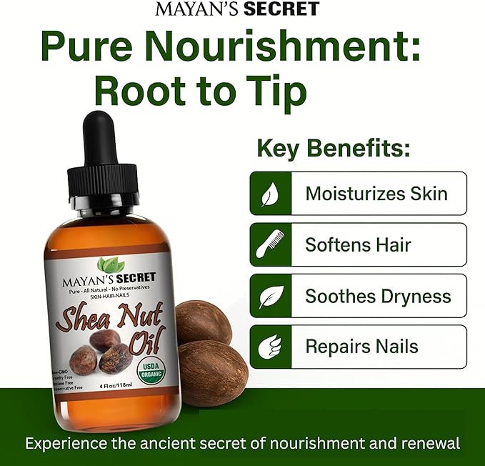 Pure Carrier and Essential Oils for Skin Care, Hair, Body Moisturizer for Face-Anti Aging Skin Care (Shea Nut Oil Organic, 4oz)