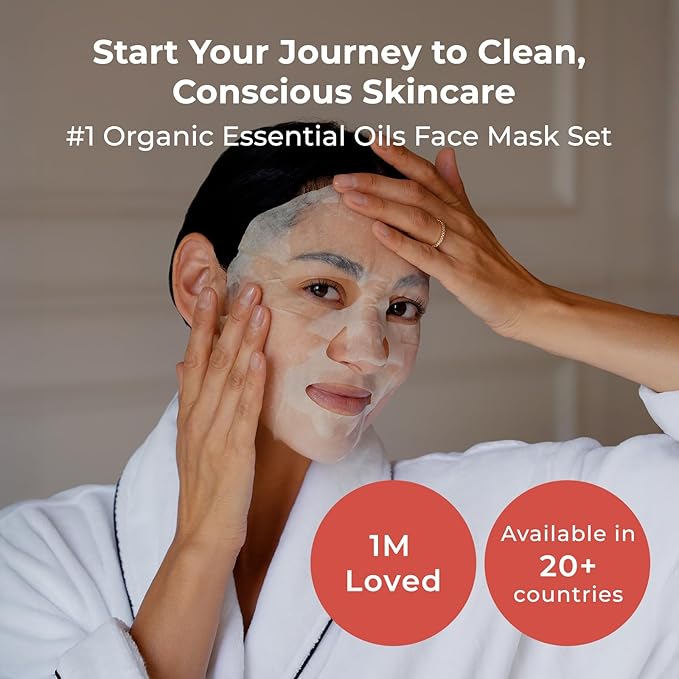 INNA ORGANIC Face Mask Set, Non Toxic Sheet Mask for Sensitive Skin, Anti-Aging & Hydrating, EWG & COSMOS Certified (Pack of 5) | First Pick Discovery Set | Essential oils infused