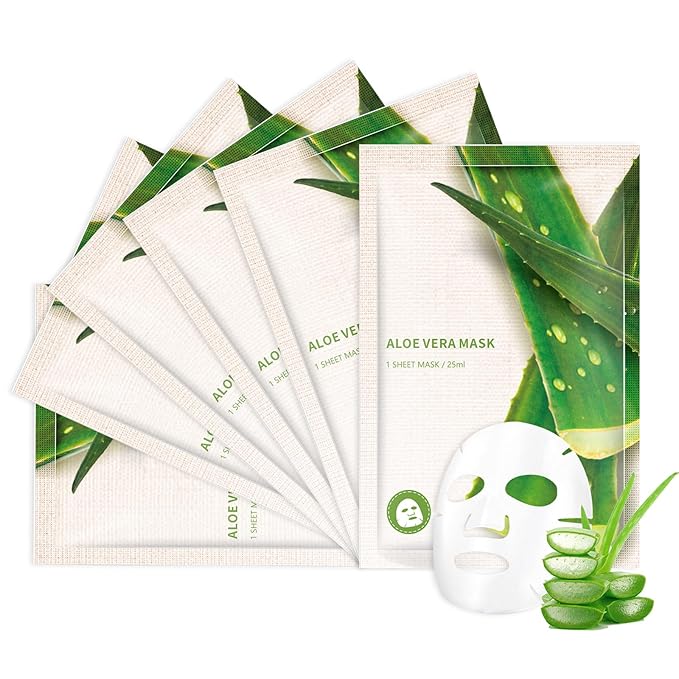 Aloe Vera Face Masks Sheet for Women,Moisturizes Facial Masks Oil Control,Hydrates, Soothes,Home Spa Facial Sheet Mask For All The Skin（6Pack）