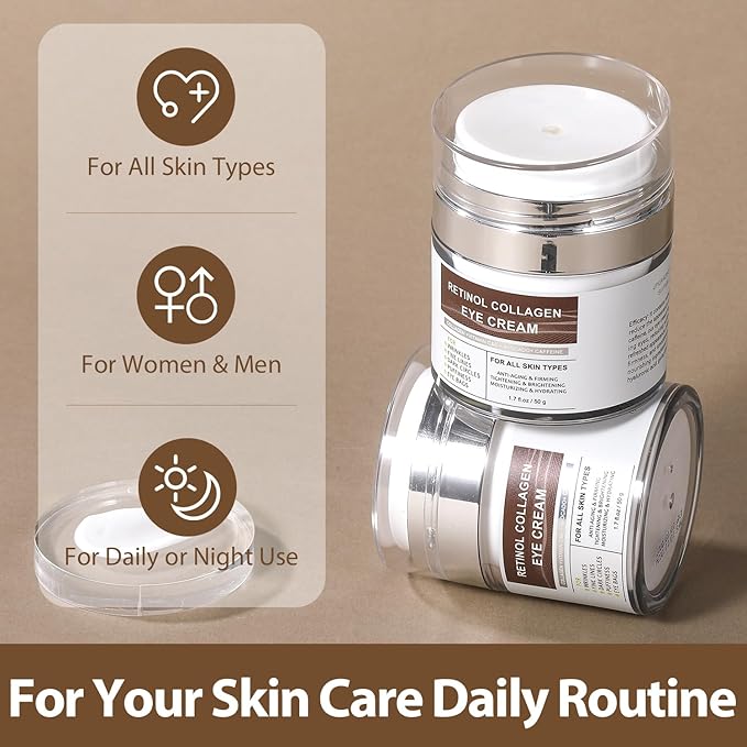 Eye Cream with Retinol Collagen for Wrinkles, Avocado for Hydrating, Caffeine and Vitamin C for Dark Circles and Puffiness, Moisturizer for Women, Nourishing Repair Anti Aging Cream