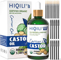 HIQILI Castor Oil Organic Cold Pressed Unrefined Glass Bottle, USDA Certified Organic, Hexane Free - Premium Grade Oil for Face, Hair Growth, Eyelash -3.38 Fl Oz