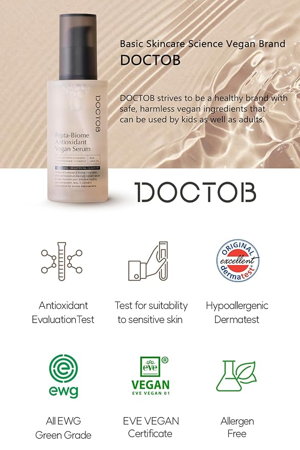 DOCTOB Pepta-Biome Antioxidant Vegan Serum- Deep Hydration, Anti-Aging, Reduces Redness & Acne, Smoother, Youthful Skin 50ml / 1.69 fl.oz