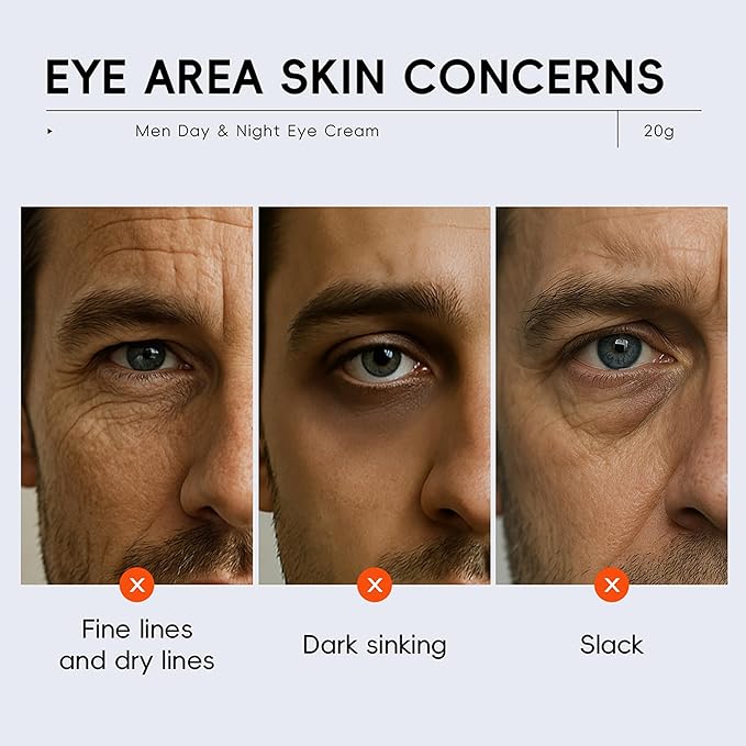 Men Day & Night Eye Cream, Men's Under Eye Cream For Puffy Eyes & Dark Circles Treatment, Firming, Soften Fine Lines, Day & Night Care Long-Lasting Moisturizing Eye Cream for Men, 0.71 Fl. Oz.