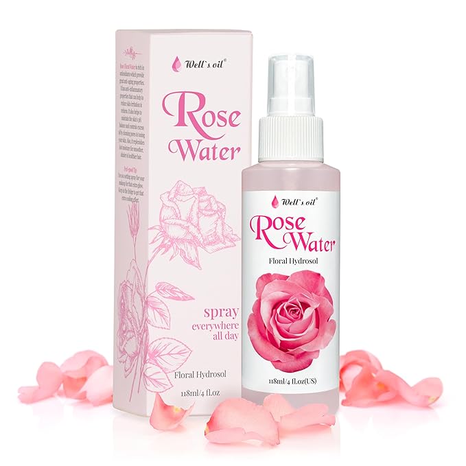 Well's Oil Rosewater Face & Hair Mist Spray 4 Fl Oz (118 mL) | Floral Rosewater Hydrosol | Alcohol-Free