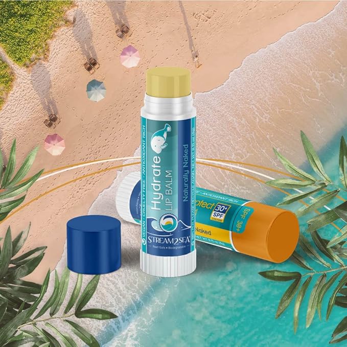STREAM 2 SEA Naturally Naked Lip Balm Set - Reef Safe SPF 30 Unscented Hydrating Lip Care, Moisturizing + Sun Protect Outdoor Lip Balm For Beach and Sports, Paraben Free Natural Lip Care